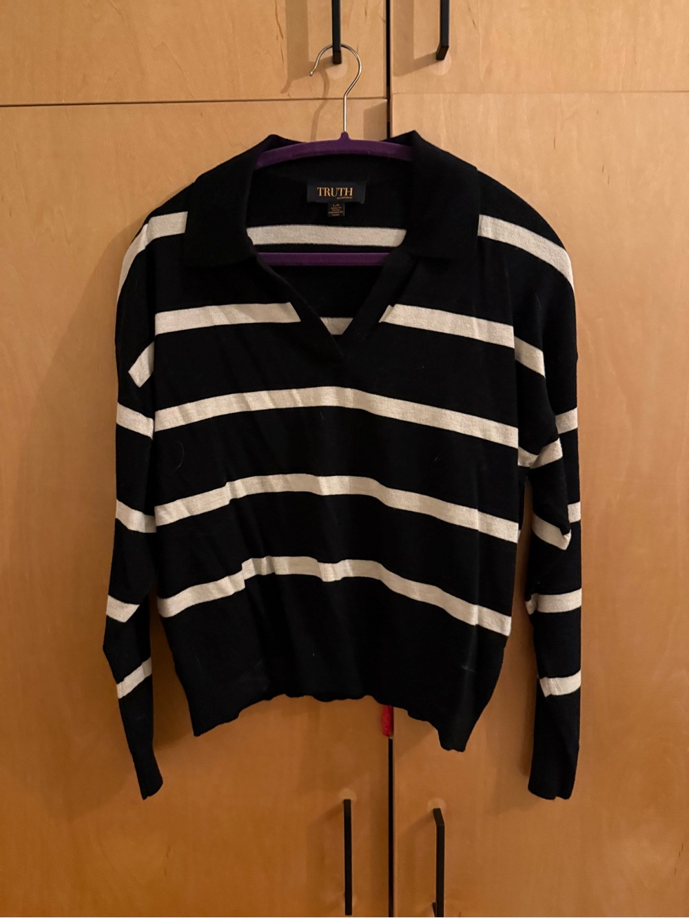 TRUTH Black and Tan Striped V-Neck Sweater